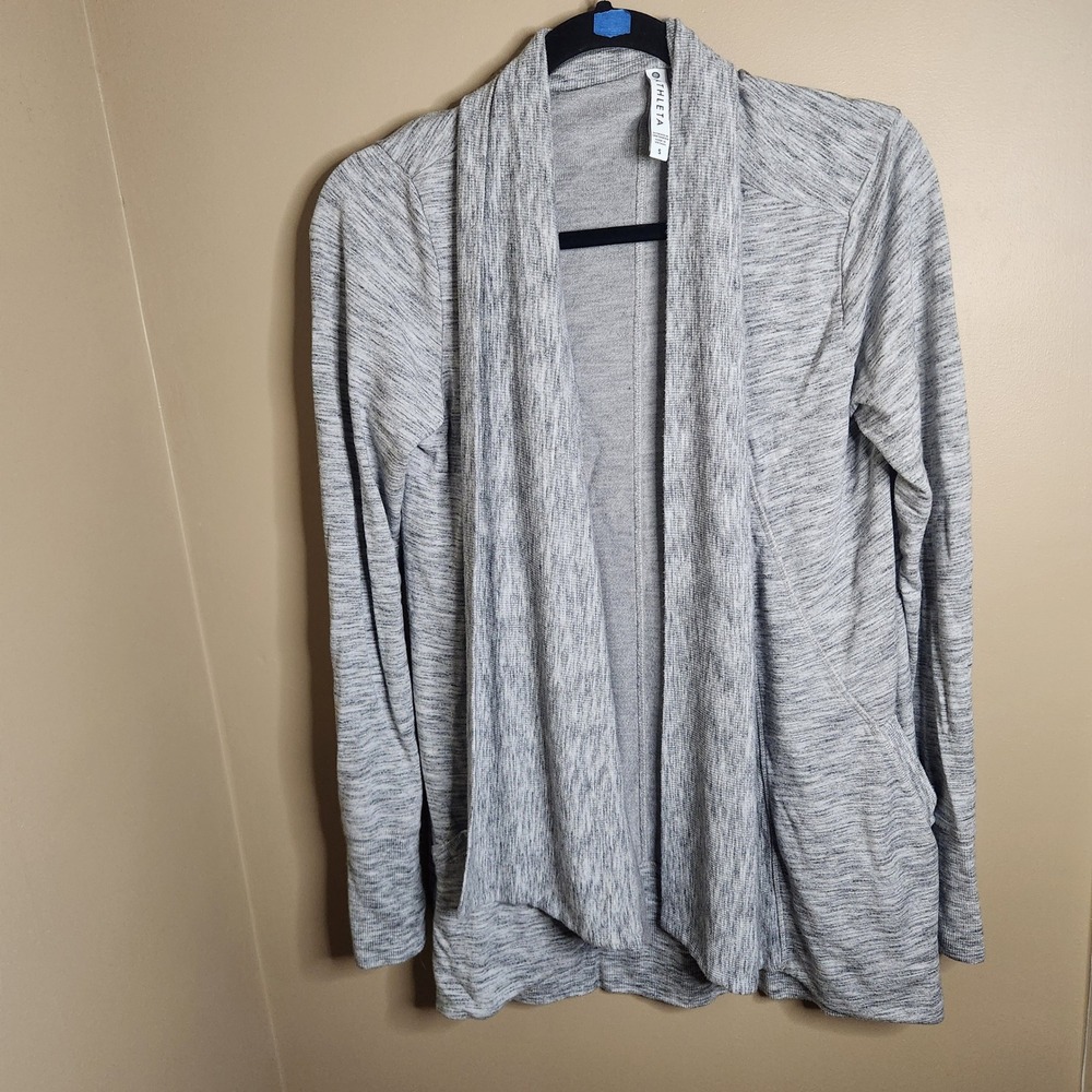 Athleta Pranayama Wrap Heathered Grey Modal Open Front Cardigan Pockets Small